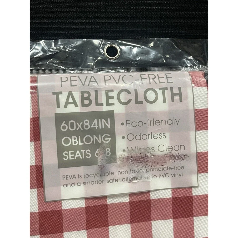 60 x 84 Tablecloth Red White Check Vinyl 100% PEVA